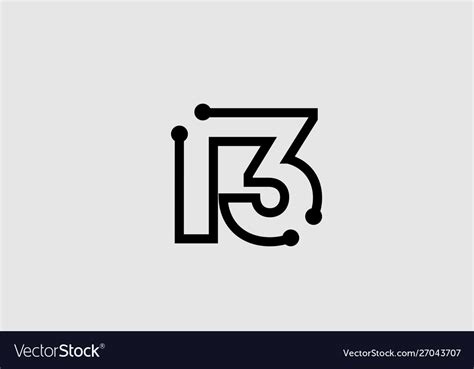 Number 13 logo design with line and dots Vector Image