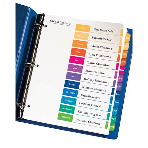 AVERY Binder Divider with 12 Preprinted Tabs, Multicolor Jan to Dec ...