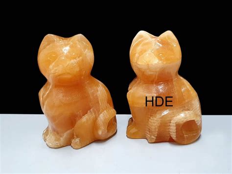 Katze Orange Calcit Matt Sitzend 75 Mm Hoch