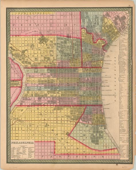 Philadelphia - Mid-19th century street map of Philadelphia. by Samuel