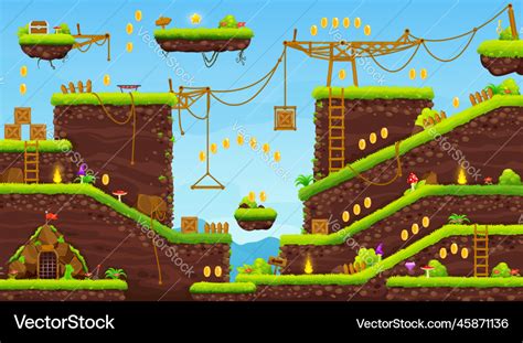 2d arcade game level cartoon jumping platform map Vector Image