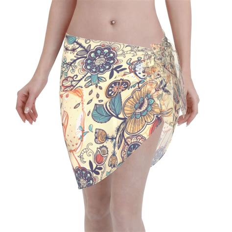 Disketp Floral With Birds Women Swimsuit Cover Up Short Chiffon Summer Beach Sarong Bikini Wrap