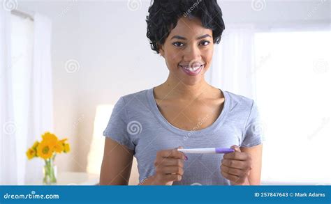 Happy Black Woman With Pregnancy Test Stock Video Video Of Planning