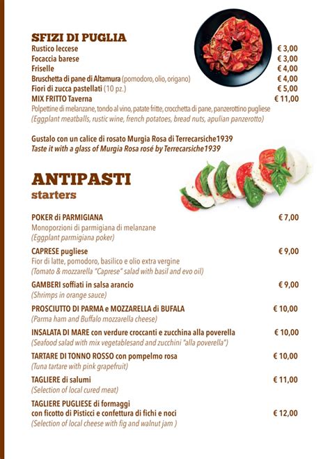 Carte Et Menus Taverna Degli Amici Castellana Grotte Thefork