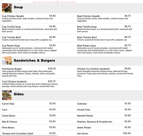 Menu at Farmhouse Cafe, Huntsville