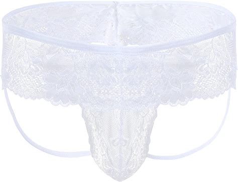 FEESHOW Homme Micro String Ouvert Ficelle Slip Transparent Erotique Tanga Bas De Bain Bikini