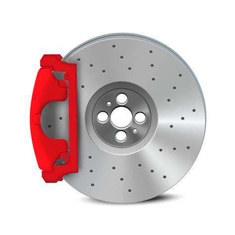 Vector realistic, 3D auto brake disc and red caliper isolated on white ...