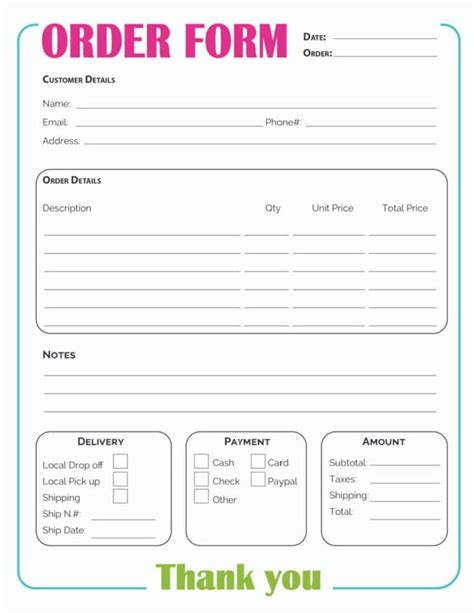 Printable Order Form Template Options Order Form Template Free