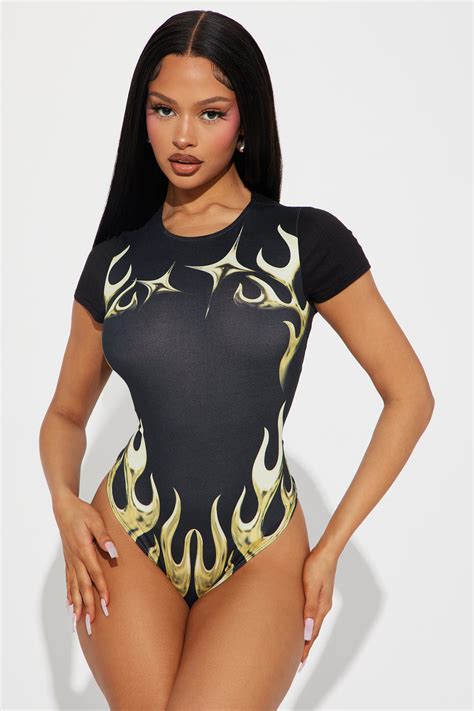 Up In Flames Bodysuit Blackcombo Fashion Nova Bodysuits Fashion