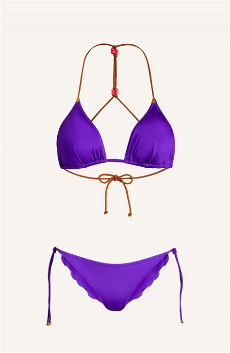 Bikini Triangolo Imbottito Slip Fiocchi Frange Alcantara E Fiore Ricamato Taglia S Slip Fiocchi