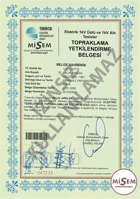 Yetki Belgelerimiz Arslan Proje Mühendislik Topraklama