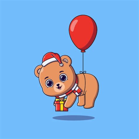 Premium Vector Cute Bear Floating With Balloon Carrying A Gift Box