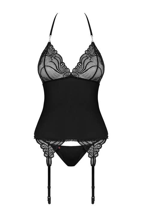 Obsessive Lace Woman Corset Thong Set 828 Cor 1 Black