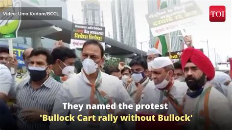 Mumbai Congress Workers Stage A Bullock Cart Without The Bullock