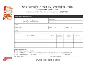 Fillable Online Uwinnipeg 2011 Summer In The City Registration Form