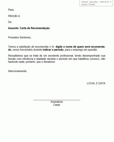 Referência De Carta De Recomendação De Funcionário Modelo Gratuito