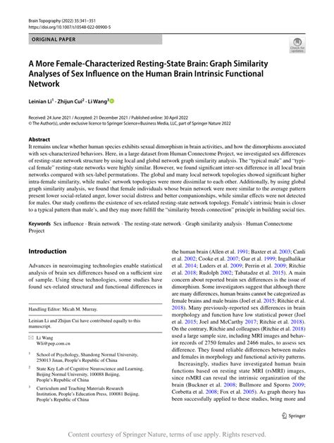 A More Female Characterized Resting State Brain Graph Similarity