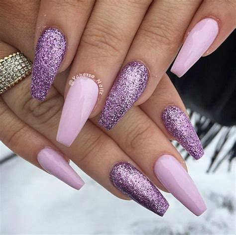 Lilac Sparkly Acrylic Nails In Purple Nails Acrylic Nails