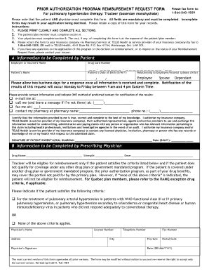 Fillable Online Prior Authorization Program Reimbursement Request Form