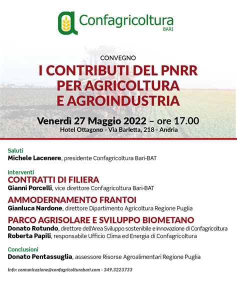 I Contributi Del Pnrr Per Agricoltura E Agroindustria Ad Andria Il