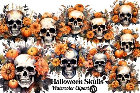 Halloween Skulls Watercolor Clipart Graphic By Gloria Designed It