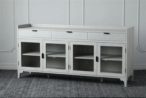 Antique White Sideboard With 3 Drawers + 4 Glass Doors | Living Spaces