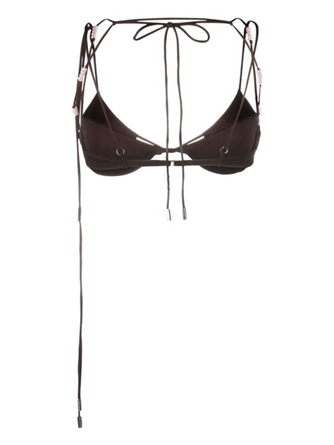 Jacquemus Barco Bead Embellished Bikini Top Brown FARFETCH