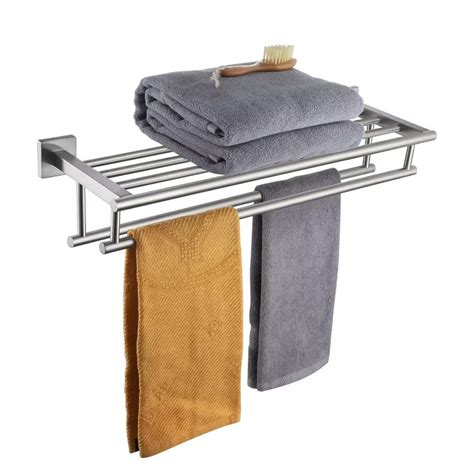 KOKOSIRI 24 Inch Towel Shelf With Double Towel Bars Bathroom Towel Rack