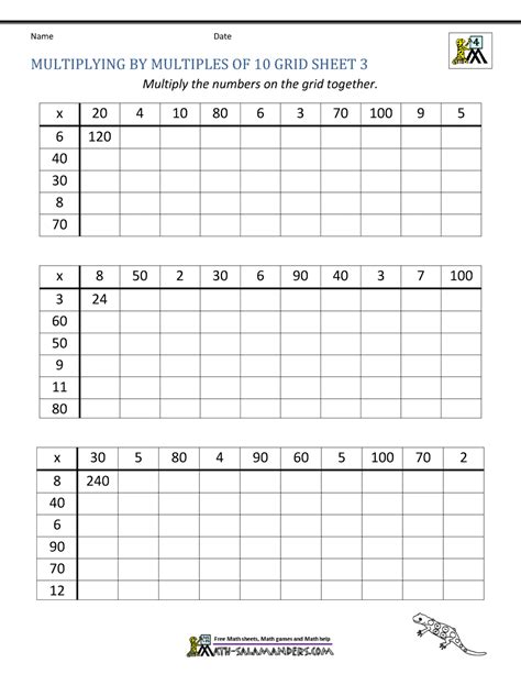 Multiplying By Multiples Of Worksheets Multiplication Wit