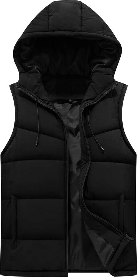 Feoya Mens Hooded Gilet Padded Sleeveless Jacket Outdoor Windproof Vest Outerwear Lightweight