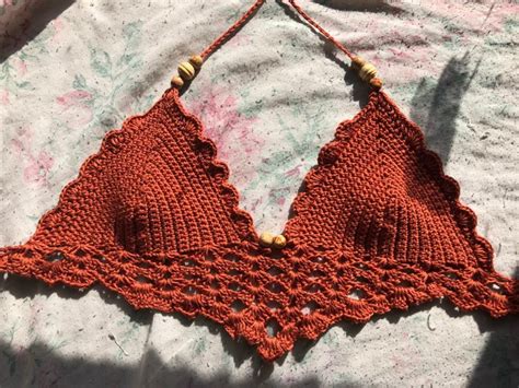 Boho Style Hippie Style Netted Crochet Festival Rave Bralette Bikini Crop Top With Beads Etsy