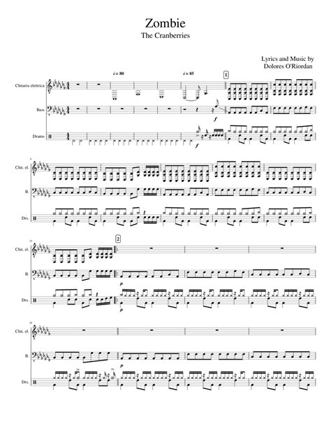 The Cranberries Zombie Sheet Music For Guitar Bass Guitar Drum Group Mixed Trio