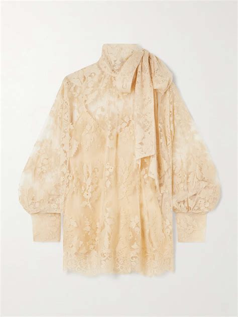 Zimmermann Illustration Pussy Bow Scalloped Cotton Blend Lace Blouse Net A Porter