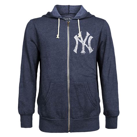 Majestic Threads New York Yankees Navy Distressed Tri Blend Full Zip Hoodie