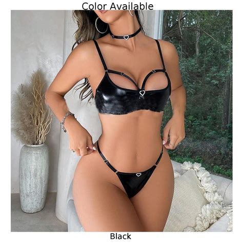 L Gant Ensemble De Lingerie En Cuir Verni Noir Pour Femmes Costume De