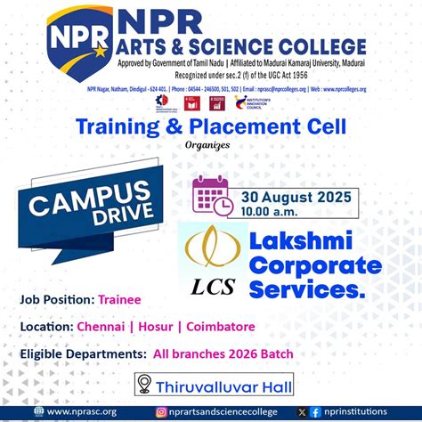Campus Drive for Lakshmi Corporate Services (LCS). - NPR Arts and