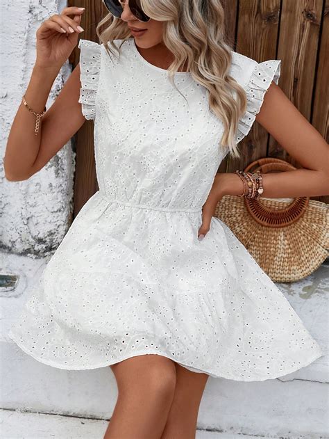 Shein Vcay Contrast Lace Ruffle Hem Dress Shein Usa