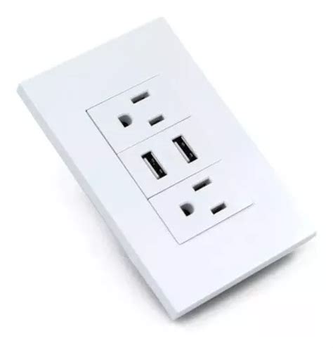 Tomacorriente Doble Con 2 Puertos Usb Placa Blanca 5 Pack