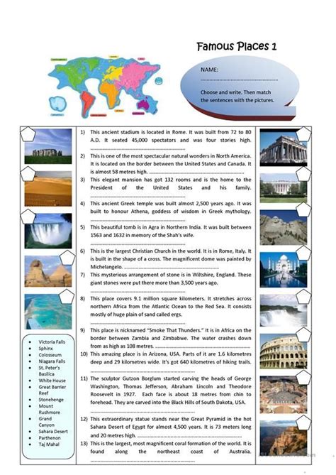 FAMOUS PLACES English ESL Worksheets For Distance Learning And