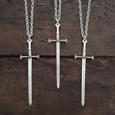 Large Silver Tone Sword Necklace Large Sword Necklace Sword Etsy Uk