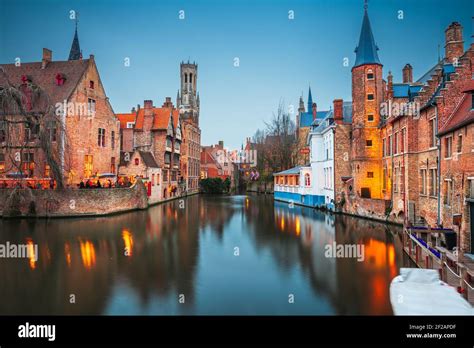 Bruges Belgium Night Scene On The Rozenhoedkaai River Stock Photo Alamy