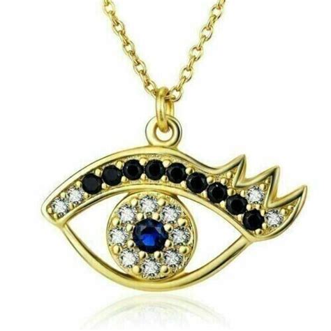 2 00Ct Round Simulated Sapphire Evil Eye Pendant 14K Yellow Gold Plated