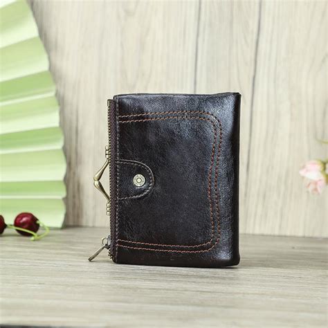 Cheap Genuine Leather Women Wallet Small Metal Frame Purse Ladies Hasp