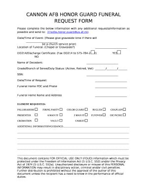 Cannon Afb Honor Guard Funeral Request Doc Template Pdffiller