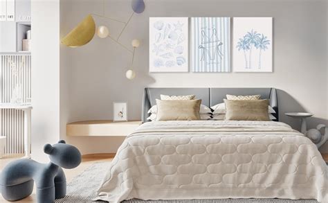 Amazon Blue Coastal Bikini Shells Canvas Wall Art Trendy Swimsuit Beach Aesthetics Painting