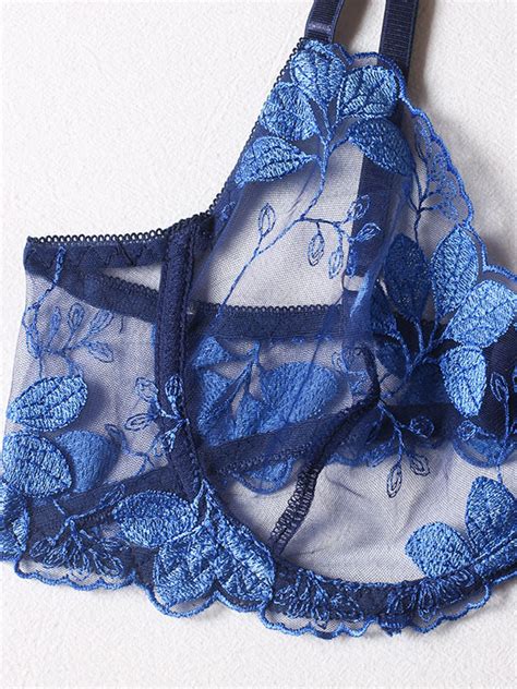 BHs Dessous Damen BH Blaue Spitze Polyester BH Panty teiliges Set Sexy Hot Unterwäsche