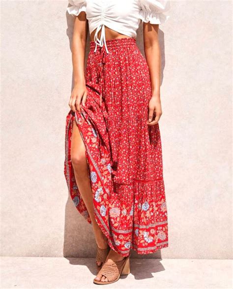 Women Boho Ruffle Skirt Bohemian Maxi Skirt Summer Boho Etsy