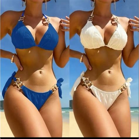 Textured Bikini With Gold Chain Elegant And Sexy Swimsuit Shopee Philippines