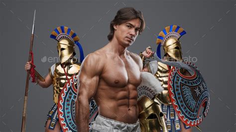 Muscular Warrior With Naked Torso From Ancient Greece Stock Photo By Fxquadro