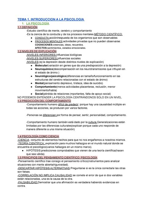 Resum Tema Tema Introduccion A La Psicologia La Psicolog A